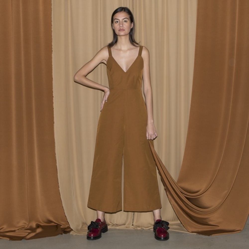 Ali Golden Grosgain Jumpsuit in Caramel Size S